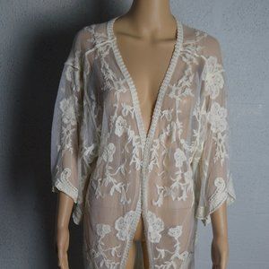 Adiva Ivory Floral Lace Open Kimono Cardigan Style B2F1413A656AN Size M